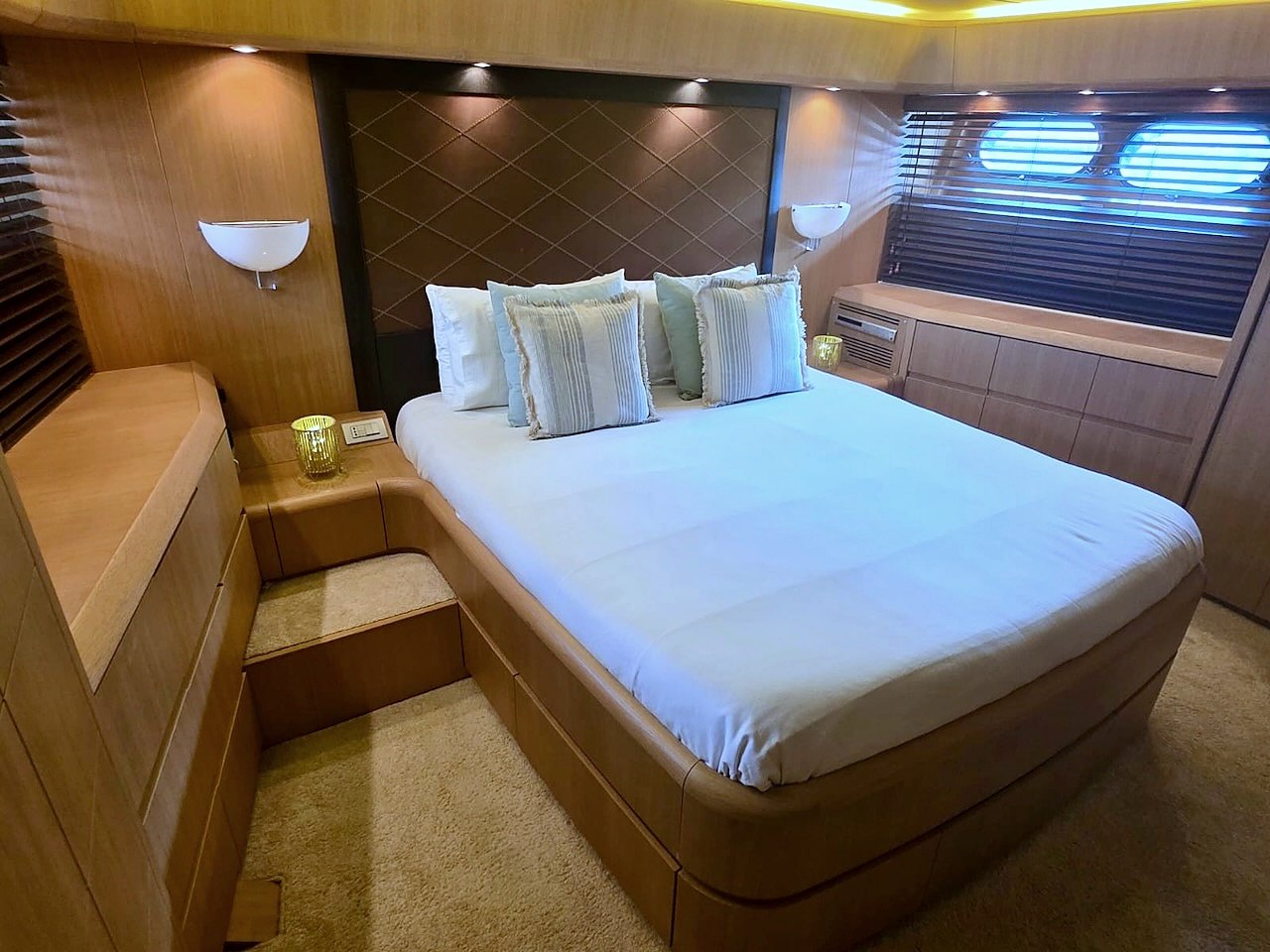 VIP guest cabin aboard the Limitless yacht