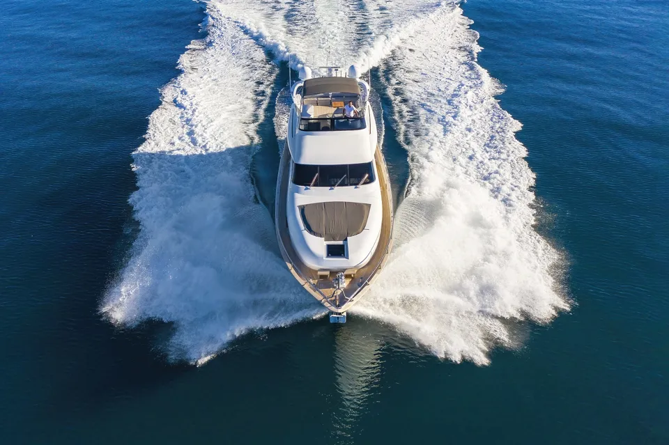 Aerial view of Limitless yacht in Mallorca waters